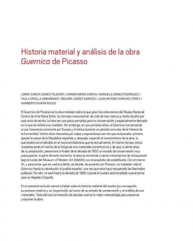 Artículo de la publicación de la 19 Jornada de Conservación de Arte Contemporáneo, editado por el Museo Reina Sofía 