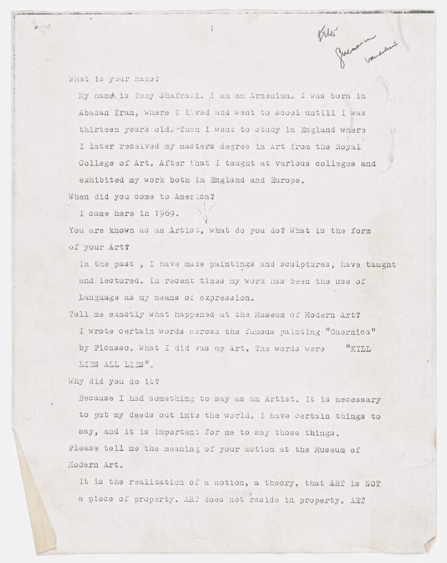 Declaración policial de Tony Shafrazi