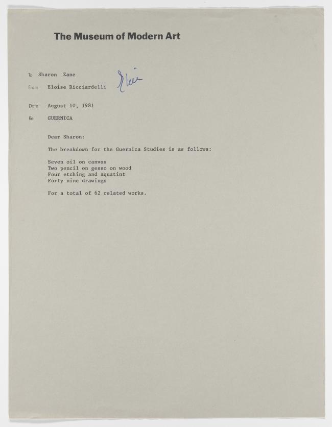 A letter from Eloise Ricciardelli to Sharon Zane