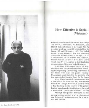 “How Effective Is Social Protest Art? (Vietnam)” [¿Cuán efectivo es el arte de protesta social? (Vietnam)], en Jeanne Siegel (ed.), <em>Artwords: Discourse on the 60s and 70s</em> [Palabras de arte. Discurso sobre los años 60 y 70], Ann Arbor, UMI Research Press, 1985, pp. 101-102