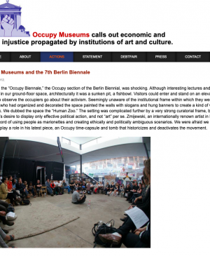 Crónica de Indignadxs/Occupy "Occupy Museums and the 7th Berlin Biennale" [Occupy Museums y la 7ª Bienal de Berlín], occupymuseums.org, Berlín, 1 de junio, 2012