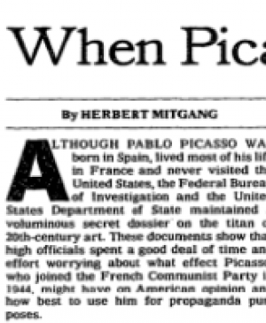 Herbert Mitgang, “When Picasso Spooked the FBI”, <em>The New York Times</em>, New York, November 11, 1990, 1