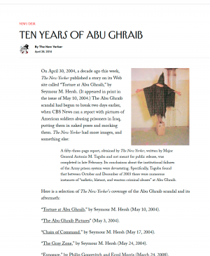 The New Yorker, “Ten Years of Abu Ghraib” [Diez años de Abu Ghraib], <em>The New Yorker</em>, Nueva York, 28 de abril, 2014