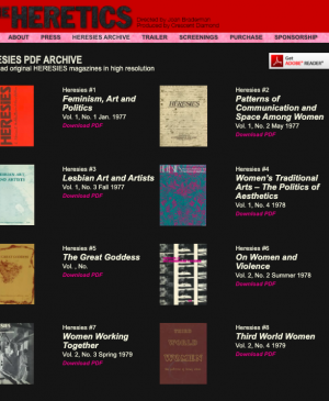 Página web del documental <em>The Heretics</em> (2009) de Joan Braderman