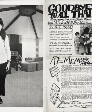 Martha Rosler, “Tron (Amputee)” [Tron (Amputada)]", ca. 1967-72. Fotomontaje recogido en: <em>Goodbye To All That!</em>, San Diego, n.º 3, 13 de octubre, 1970