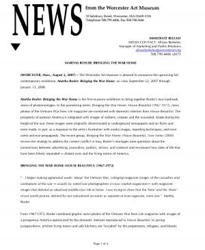 Nota de prensa del Worcester Art Museum