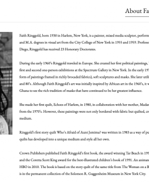 Screenshot of the Faith Ringgold website