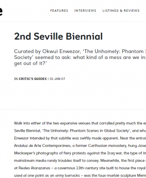 Martin Herbert, “2nd Seville Biennial” [Segunda Bienal de Sevilla], <em>Frieze</em>, Londres, n.º 104 (enero-febrero, 2007), 1 de enero, 2007