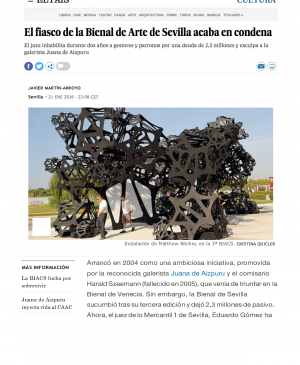 Javier Martín-Arroyo, “El fiasco de la Bienal de Arte de Sevilla acaba en condena”, <em>El País</em>, 21 de enero, 2016
