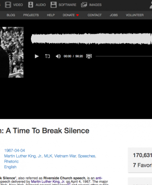 Captura de la página web archive.org donde se encuentra disponible el discurso de Martin Luther King "Beyond Vietnam: A Time To Break Silence" 