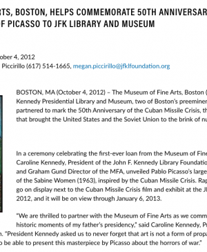 Comunicado del Museum of Fine Arts de Boston, 4 de octubre, 2012 