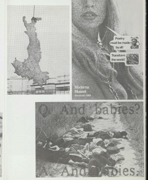 Art Workers' Coalition, <em>Q. And babies? A. And babies.</em> [P. ¿Y bebés? R. Y bebés.], en Kynaston L. McShine (ed.), <em>Information</em> [Información], Nueva York, MoMA [cat. exp.], p. 181 (abajo)