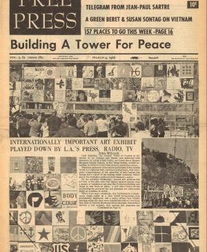 Susan Sontag, “Building A Tower For Peace” [Construyendo una torre por la paz], <em>Los Angeles Free Press</em>, Los Ángeles, vol. 3 (9), n.º 85, 4 de marzo, 1966, portada