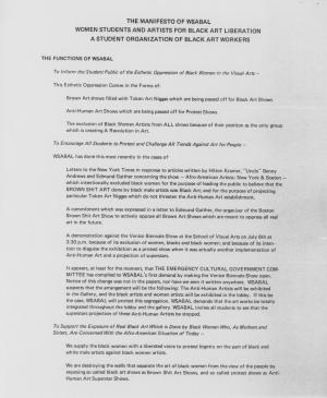 Michele Wallace, <em>The Manifesto of WSABAL, Women Students and Artists for Black Art Liberation</em>, Nueva York, WSABAL, junio, 1970 