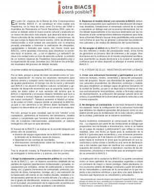 Comunicado de la Plataforma de Reflexión sobre Políticas Culturales, <em>¡otra BIACS ¿será posible?!</em>, Sevilla, 1 de febrero, 2006