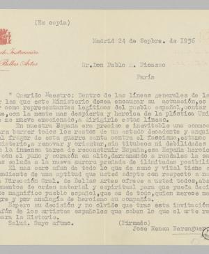 Josep Renau's letter to Pablo Picasso