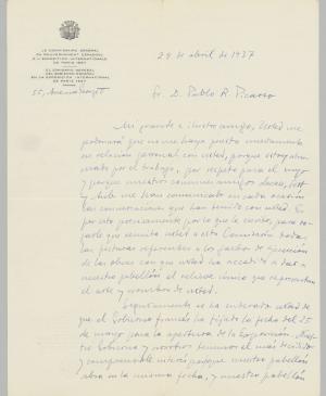Carta de José Gaos a Pablo Picasso