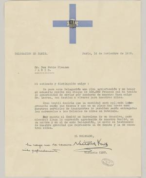 Carta de Victoria Kent a Pablo Picasso