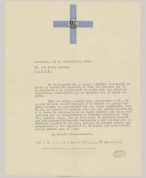 Carta de Diego Martínez a Pablo Picasso