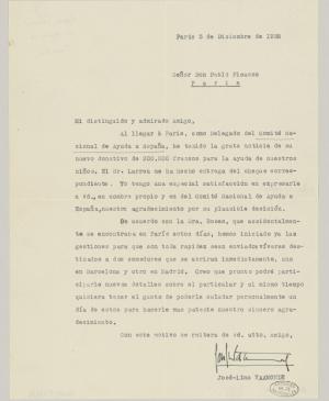 Carta de José Lino Vaamonde a Pablo Picasso