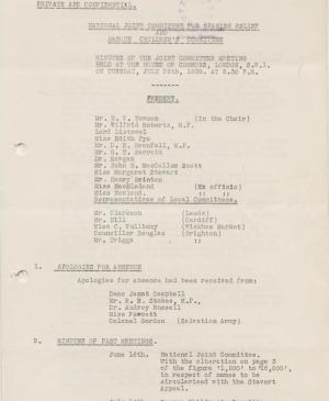 Actas del National Joint Committee For Spanish Relief