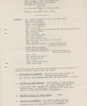 Actas del National Joint Committee For Spanish Relief