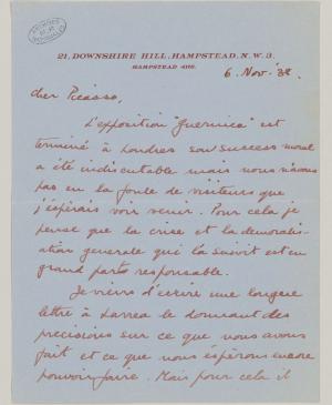 Carta de Roland Penrose a Pablo Picasso del 6 de noviembre de 1938