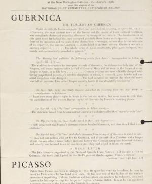 Hoja volante de la exposición Picasso's Guernica, New Burlington Galleries