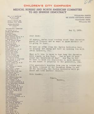 Carta del Medical Bureau and North American Committee al Comité de Exposición