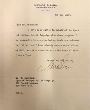 Carta de Howard S. Gans a Jo Davidson