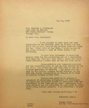 Carta de Sidney Janis a Charles Goodspeed del 15 de mayo de 1939