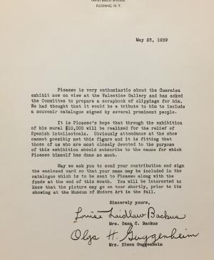 Carta tipo de Simon Guggenheim y Dana C. Backus para pedir donaciones