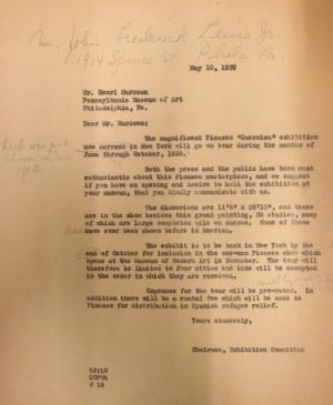 Carta de Sidney Janis a Henri Marceau