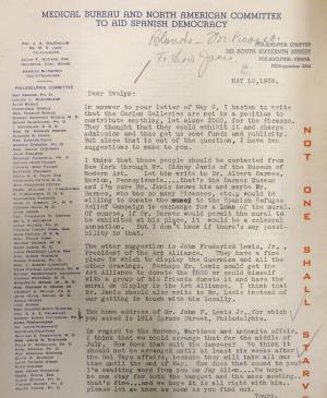 Carta del Medical Bureau and North American Committee a Evelyn Ahrend