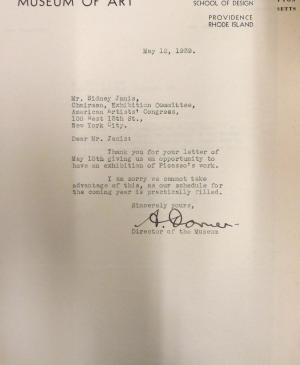 Carta de Alexander Dorner a Sidney Janis