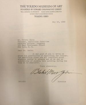 Carta de Blake-More Godwin a Sidney Janis