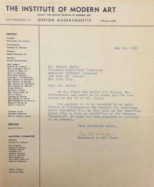 Carta de Priscilla H. Hadje a Sidney Janis