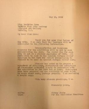 Carta de Sidney Janis a Beatrice Howe