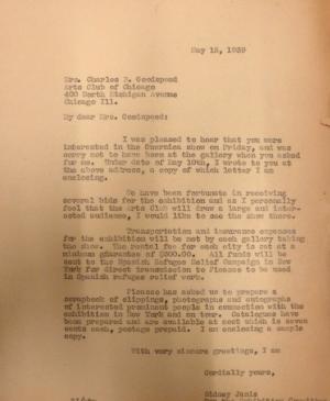 Carta de Sidney Janis a Charles Goodspeed del 15 de mayo de 1939