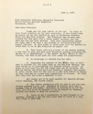 Carta de Sidney Janis a Marcele Peterson