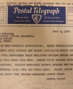 Telegrama de Evelyn Ahrend a Marcelene Peterson 