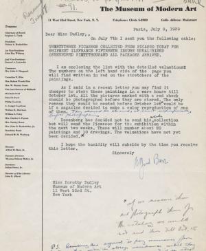 Alfred H. Barr Jr.'s letter to Dorothy Dudley