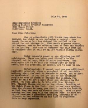 Carta de Evelyn Ahrend a Marcelene Peterson del 24 de julio de 1939