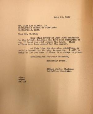 Carta de Sidney Janis a John Lee Clarke