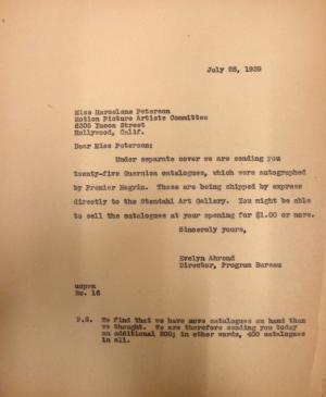 Carta de Evelyn Ahrend a Marcelene Peterson del 26 de julio de 1939