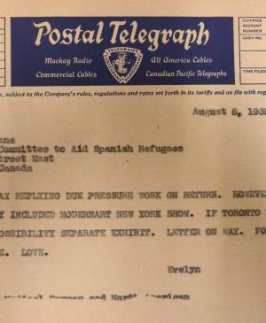 Telegrama de Evelyn Ahrend a Phyllis Lane