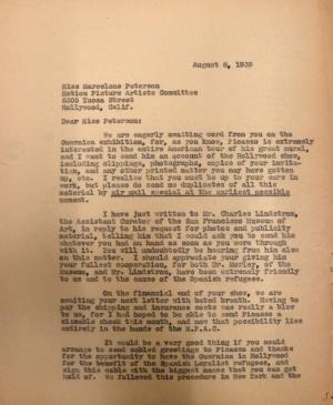 Carta de Evelyn Ahrend a Marcelene Peterson del 8 de agosto de 1939