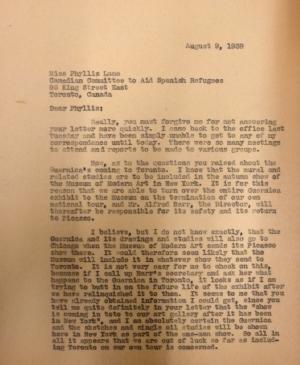 Carta de Evelyn Ahrend a Phyllis Lane del 9 de agosto de 1939