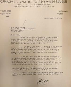 Carta de Phyllis Lane a Evelyn Ahrend del 14 de agosto de 1939