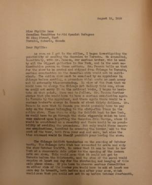 Carta de Evelyn Ahrend a Phyllis Lane del 15 de agosto de 1939